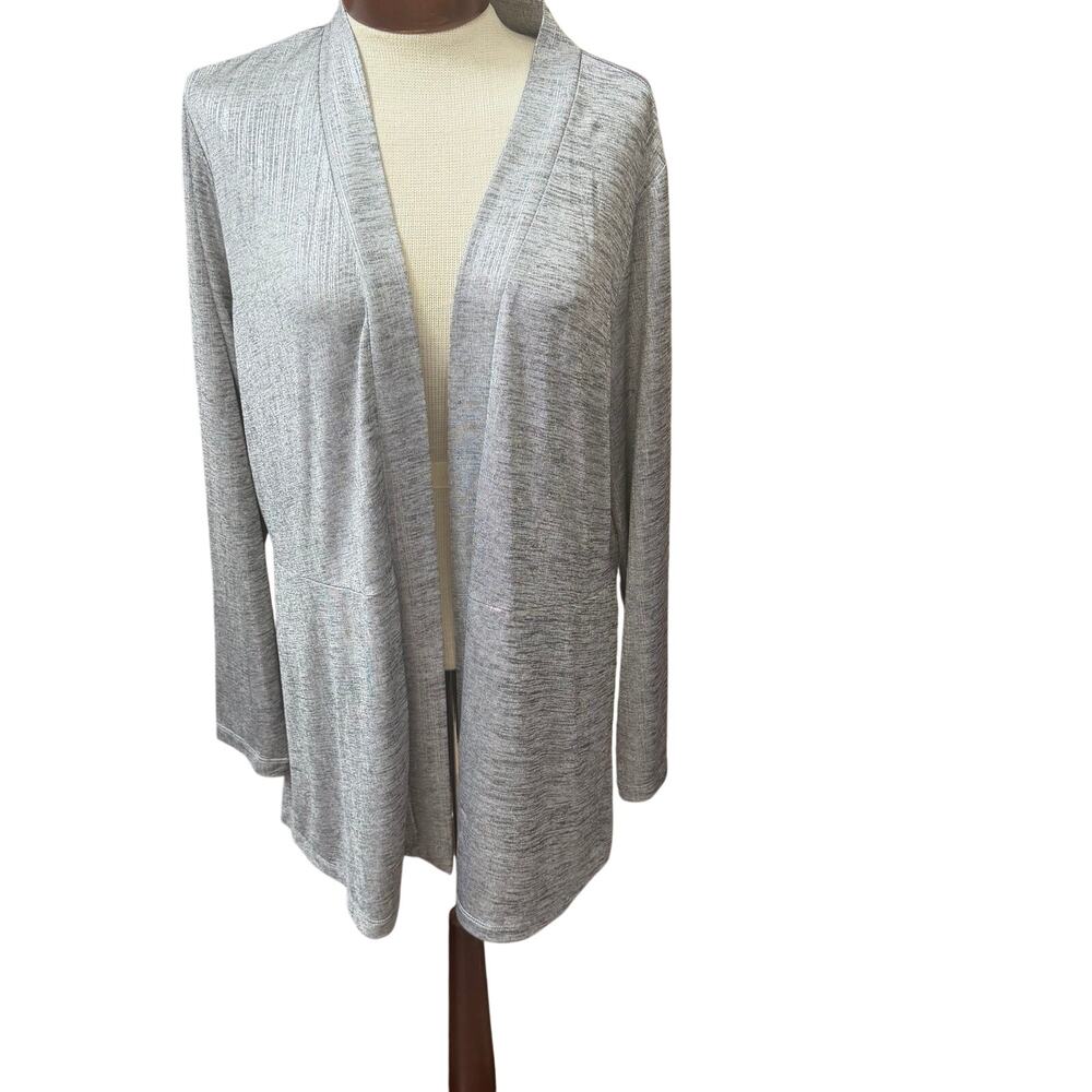 Susan Graver Shimmer Shine Open Cardigan Size Large Gray Silver